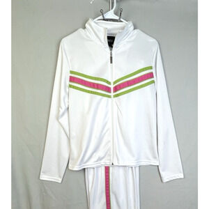 Metrostyle 2 Piece Tracksuit Women M White Pink Green Warmup Jogger Pull On Pant